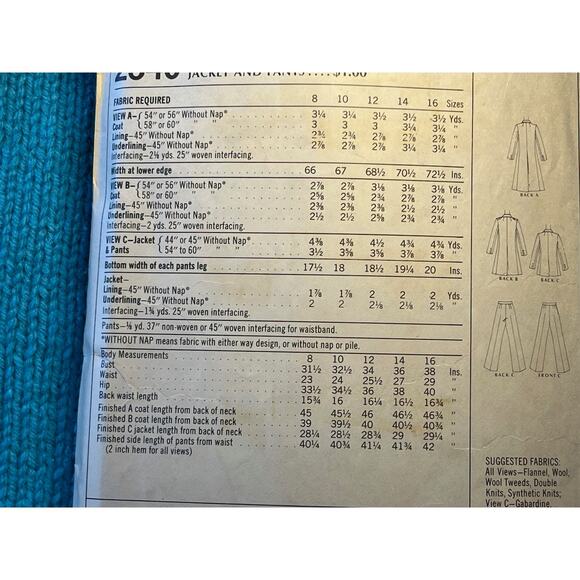 McCalls Sewing pattern 2540 Double breasted coat pants 1970s Size 14 - Picture 4 of 6